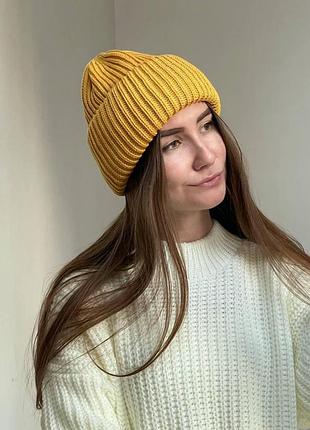 Тёплая шапка горчичная