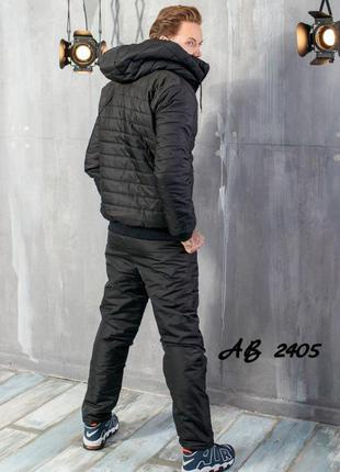 Зимний мужской костюм adidas на овчине темно-синий3 фото