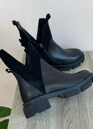 Эксклюзивные ботинки из натуральной итальянской кожи и замша черные