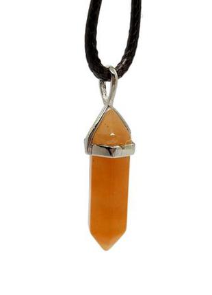 🍂✨ кулон на коричневому шнурку "кристал" натуральний камінь агат помаранчевий2 фото