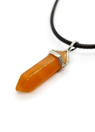 🍂✨ кулон на коричневом шнурке "кристалл" натуральный камень оранжевый агат