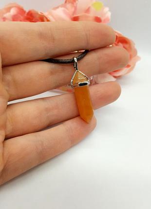 🍂✨ кулон на коричневом шнурке "кристалл" натуральный камень оранжевый агат6 фото
