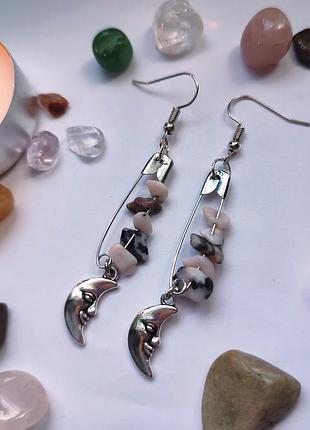 Лунные серёжки с зебровым камнем