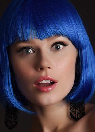 Перука маскарадна каре синє волосся+подарунок5 фото