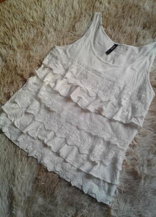 Майка белая с кружевом ярусами flame хлопковая р l