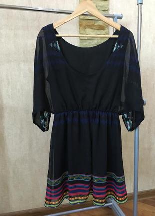 Темно синее свободное шифоновое платье3 фото