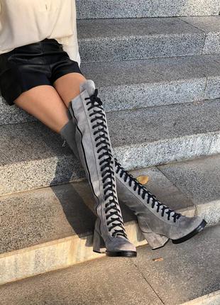 Замшевые стильные  ботфорты на шнуровке и на каблуке,осень-зима3 фото