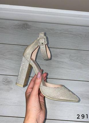 Туфли на высоком каблуке, серебро, экокожа /текстиль5 фото