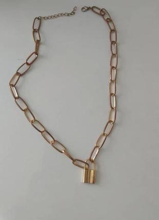 Новая цепочка массивная  цепь колье ожерелье с кулоном замком под золото5 фото
