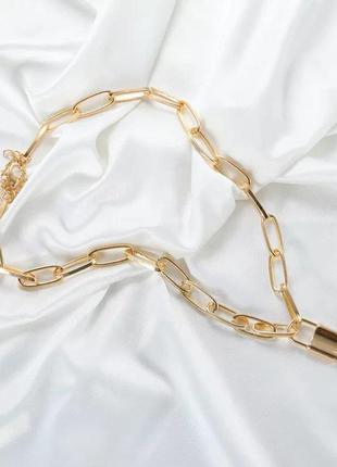 Новая цепочка массивная  цепь колье ожерелье с кулоном замком под золото2 фото