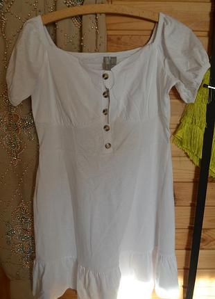 Платье asos, хлопок, белоснежное, стиль бохо, пуговки,5 фото