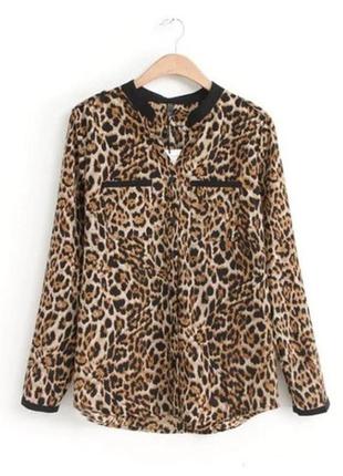 Женская блузка леопардовая с длинным рукавом3 фото