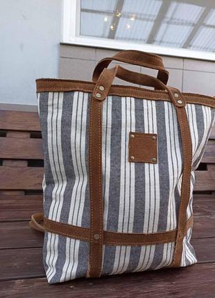 Стильна сумка bonendis, сумка-рюкзак в смужку бавовна шкіра