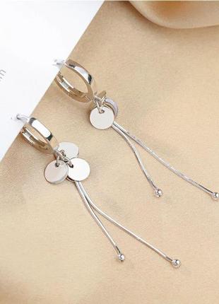 Серьги серебро покрытие длинные висячие сережки подвески цепочки2 фото