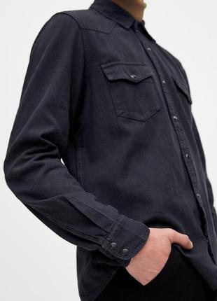 Рубашка джинсовая хлопковая с накладными карманами длинный рукав застежка на кнопки pull & bear5 фото