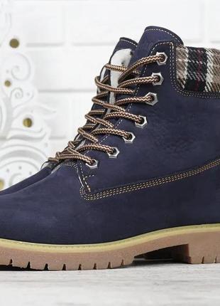 Черевики жіночі шкіряні зимові timberland темно-сині3 фото