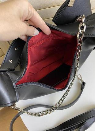 Качественная женская сумочка клатч с двумя ремешками и цепочкой, мини сумка экокожа чёрная9 фото