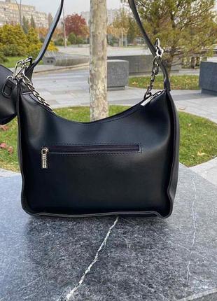 Качественная женская сумочка клатч с двумя ремешками и цепочкой, мини сумка экокожа чёрная3 фото