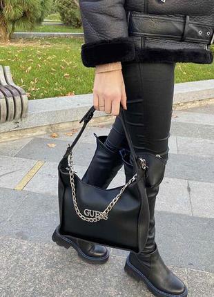 Качественная женская сумочка клатч с двумя ремешками и цепочкой, мини сумка экокожа чёрная7 фото