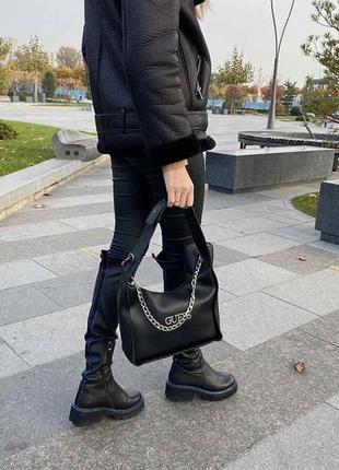 Качественная женская сумочка клатч с двумя ремешками и цепочкой, мини сумка экокожа чёрная5 фото
