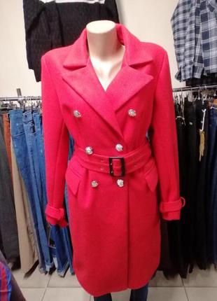Пальто женское красное кашемир на подкладке