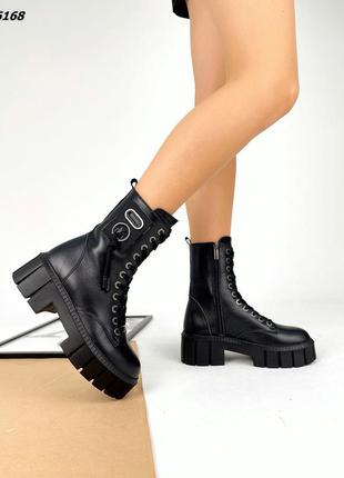 Чёрные ботинки на шнуровке ,черные зимние шнурованые ботинки ,ботинки на шнуровке 20221 фото