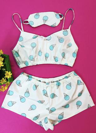 Пижама женская хлопковая. одежда для сна и дома. топ и шортики