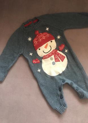 Тёплый человечек со снеговиком, 0-3 месяца