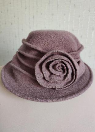 Шапка, капелюх драпіровану троянда 💯 шерсть