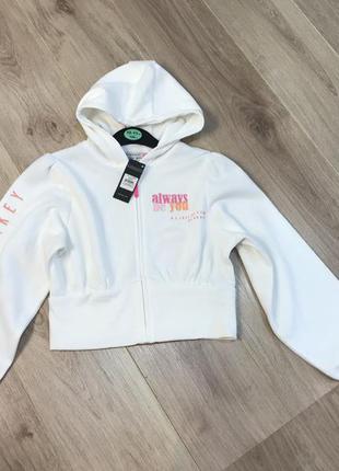 Белая укороченная тёплая кофта на замке для девочки 10-11 лет