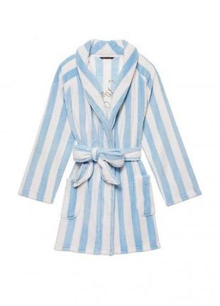 Халат victoria’s secret logo short cozy robe white/blue stripe xs/s оригинал