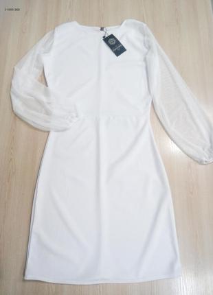 Біле плаття з красивими рукавами5 фото