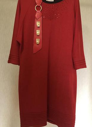Трикотажное красное платье «preis» 48 (56 размер)