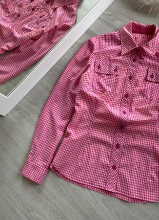 Розовая клетчатая рубашка2 фото