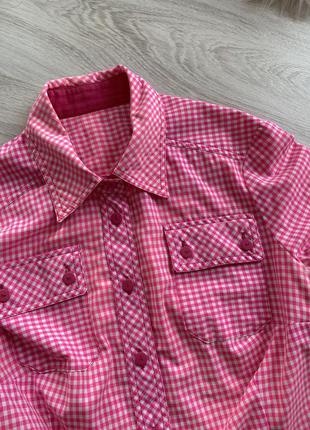 Розовая клетчатая рубашка6 фото