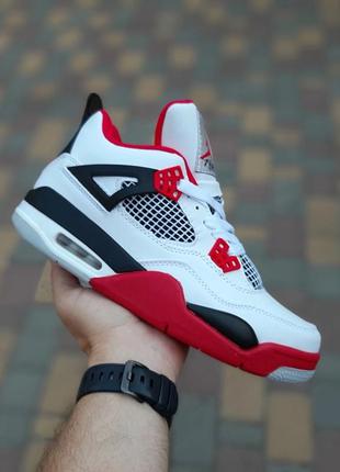 Nike air jordan 4 высокие белые с красным2 фото