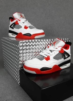 Nike air jordan 4 высокие белые с красным1 фото