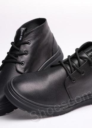 Классические зимние мужские ботинки из натуральной матовой кожи calvin klein черные