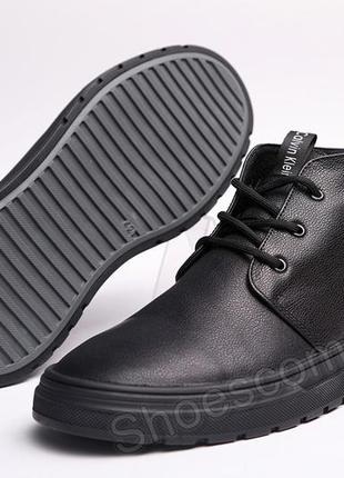 Классические зимние мужские ботинки из натуральной матовой кожи calvin klein черные10 фото
