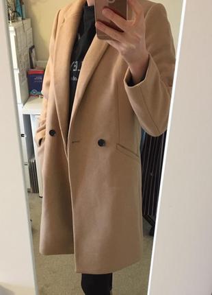 Трендовое пальто бойфренд  zara trafaluc outerwear coat 50% wool camel3 фото