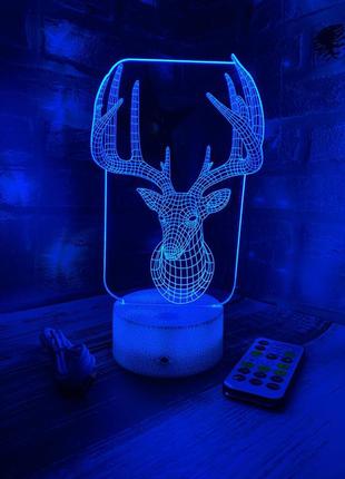 3d-лампа благородный олень с большими рогами, 3d светильник или ночник