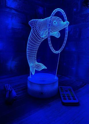 3d-лампа дельфін в кільці, подарунок для діток, 3d світильник або нічник
