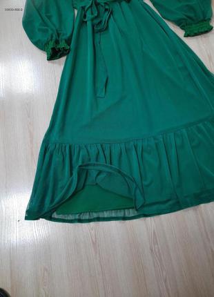 Красивое зелёное платье миди3 фото