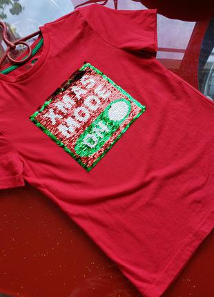 F&f футболка на рождество новый год 6-7 л  116-122см паетки перевертыши мальчику девочке