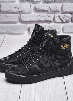 Мужские зимние ботинки высокие кеды кроссовки камуфляж мелитари натуральная кожа с густым теплым мех