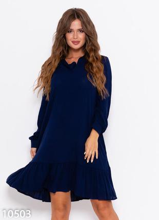 Темно-синя крепдешинова сукня з воланом1 фото