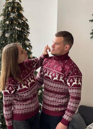 Свитера с оленями для двоих❤️новогодний, рождественский свитер, фемили лук 👫1 фото