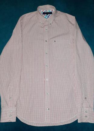 Стильная красно-белая рубашка в клетку tommy hilfiger. размер s