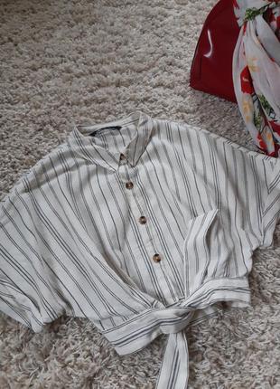 Стильная хлопковая укороченная рубашка оверсайз, zara,  p. 6-101 фото