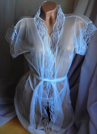 Полупрозрачный белый белоснежный халатик накидка "моника" с кружевом на рукавах для невесты фотосесс1 фото